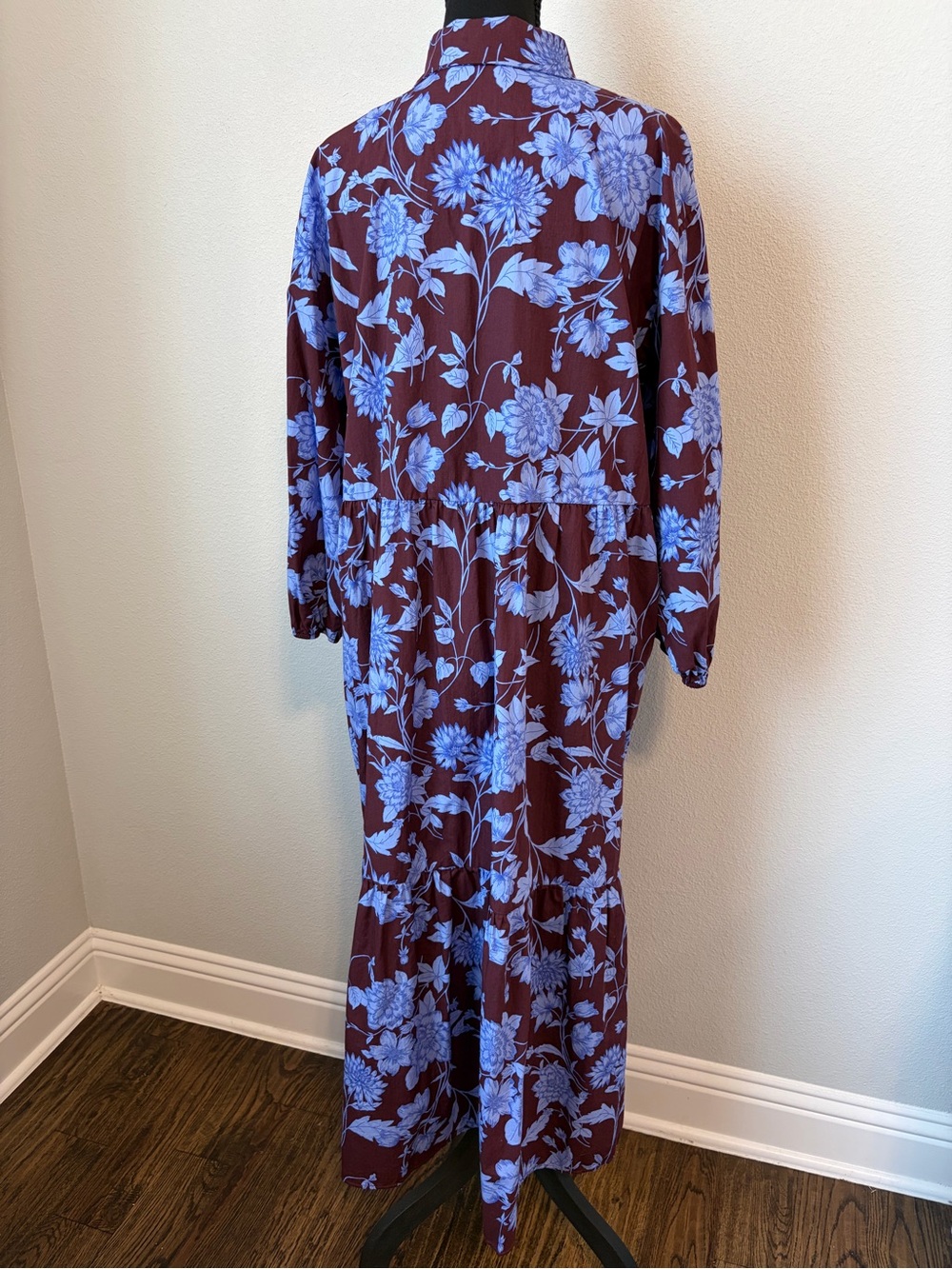Maeve Anthropologie Bettina Brown Blue Floral Dress Size L - Picture 5 of 8